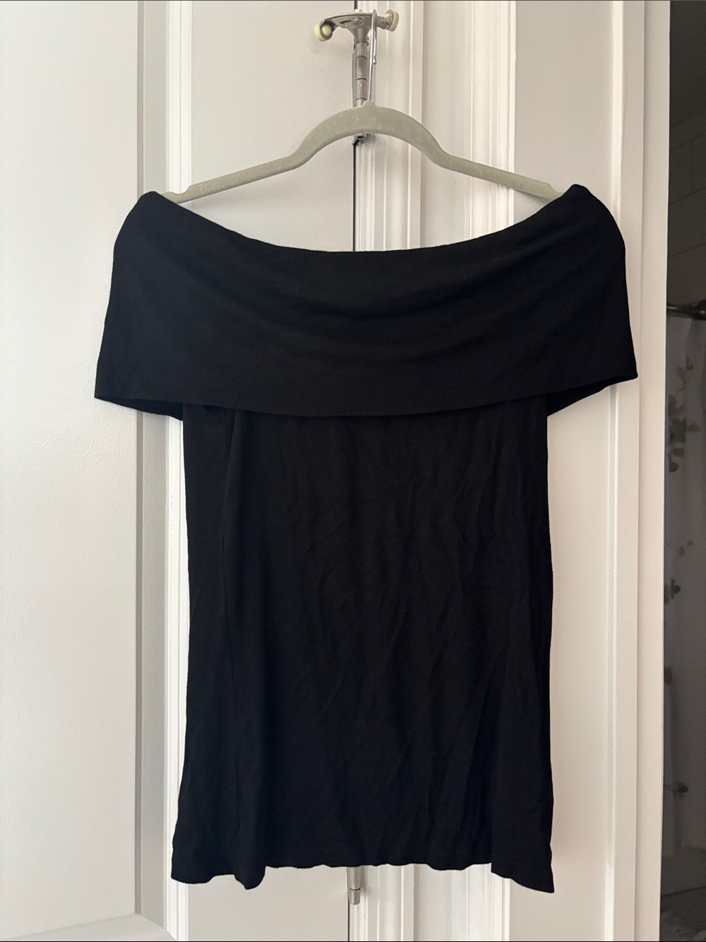 Enza Costa Off-Shoulder Black Ribbed Top